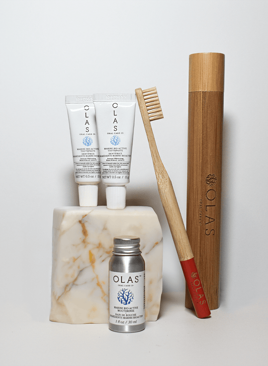 OLAS Wellness Bundle Holiday Travel Kit | Toothpaste + Toothbrush + Mouthrinse