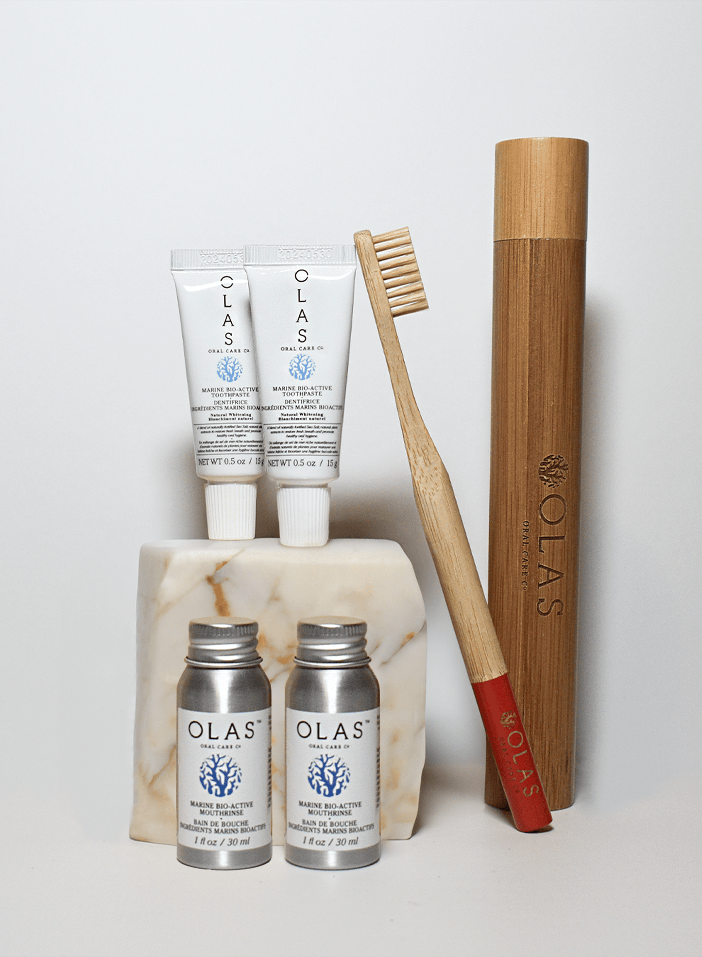 OLAS Wellness Bundle Holiday Travel Kit | Toothpaste + Toothbrush + Mouthrinse