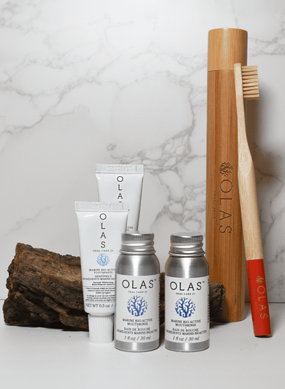 OLAS Wellness Bundle Holiday Travel Kit | Toothpaste + Toothbrush + Mouthrinse